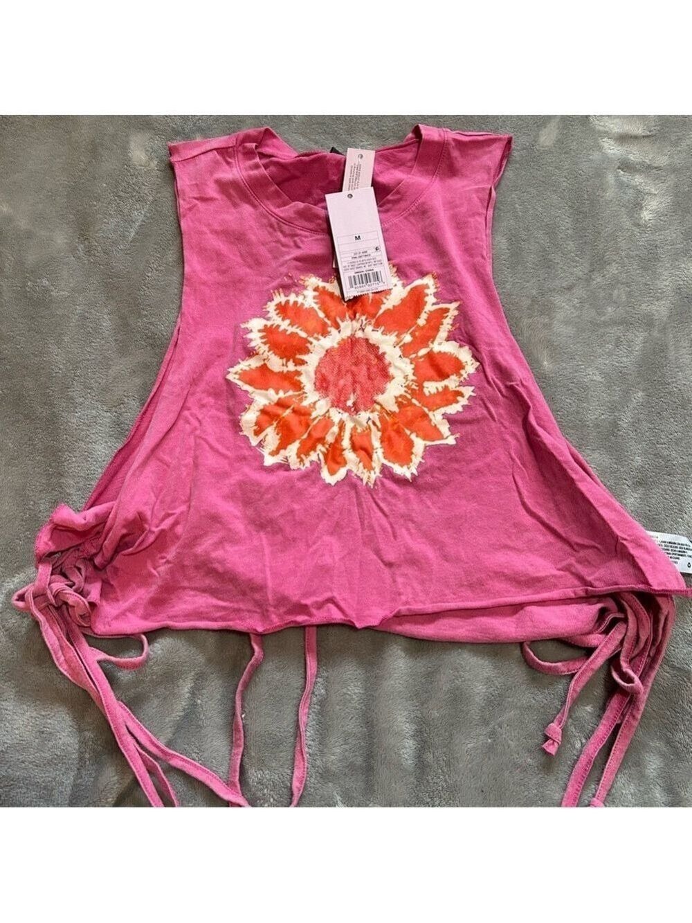 Pink Sleeveless Top with Sunflower Design